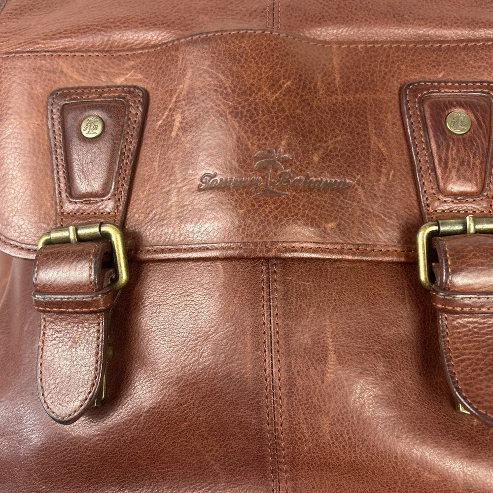 Tommy Bahama Leather Laptop Messenger Bag Cross-body Brown Pebbled Heavy